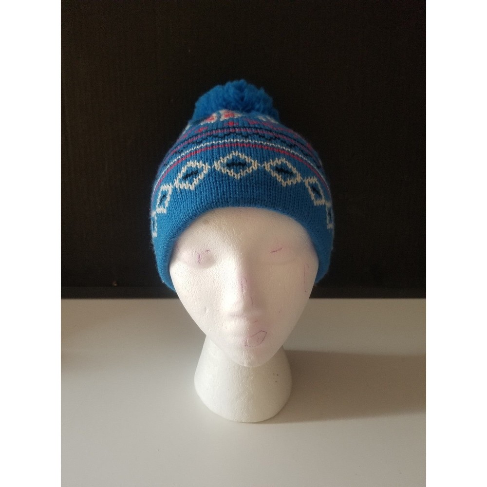 Vintage igloos wool winter bat beanie fair isle jacquard printed blue red white